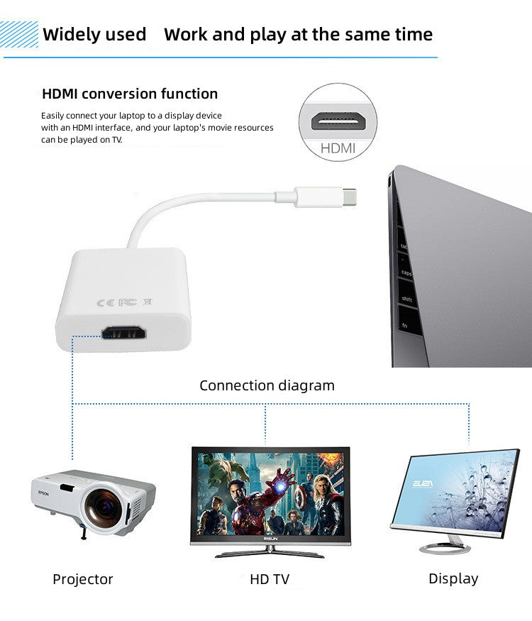 DTECH USB Type C Male to HDMI Cable Female Adapter Converter Length 0.2M