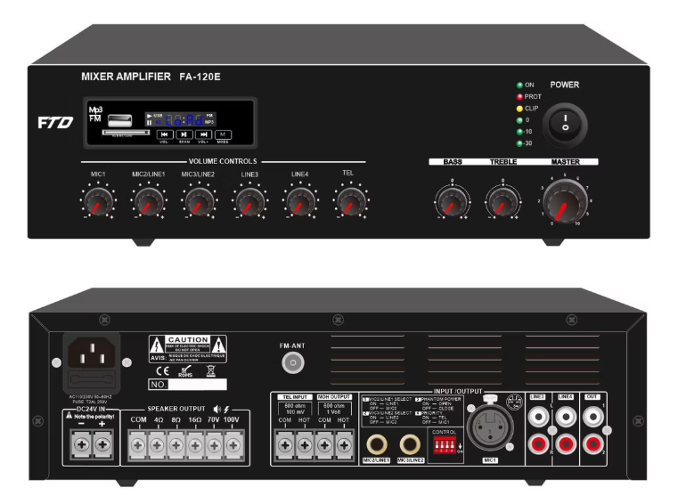 60W Compact Mixer Amplifier with Mp3 & FM 3 Mic 2 Aux FA-60E